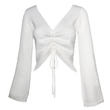 V-Neck Drawstring Knit Sweater - True Garment
