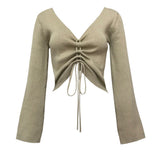 V-Neck Drawstring Knit Sweater - True Garment