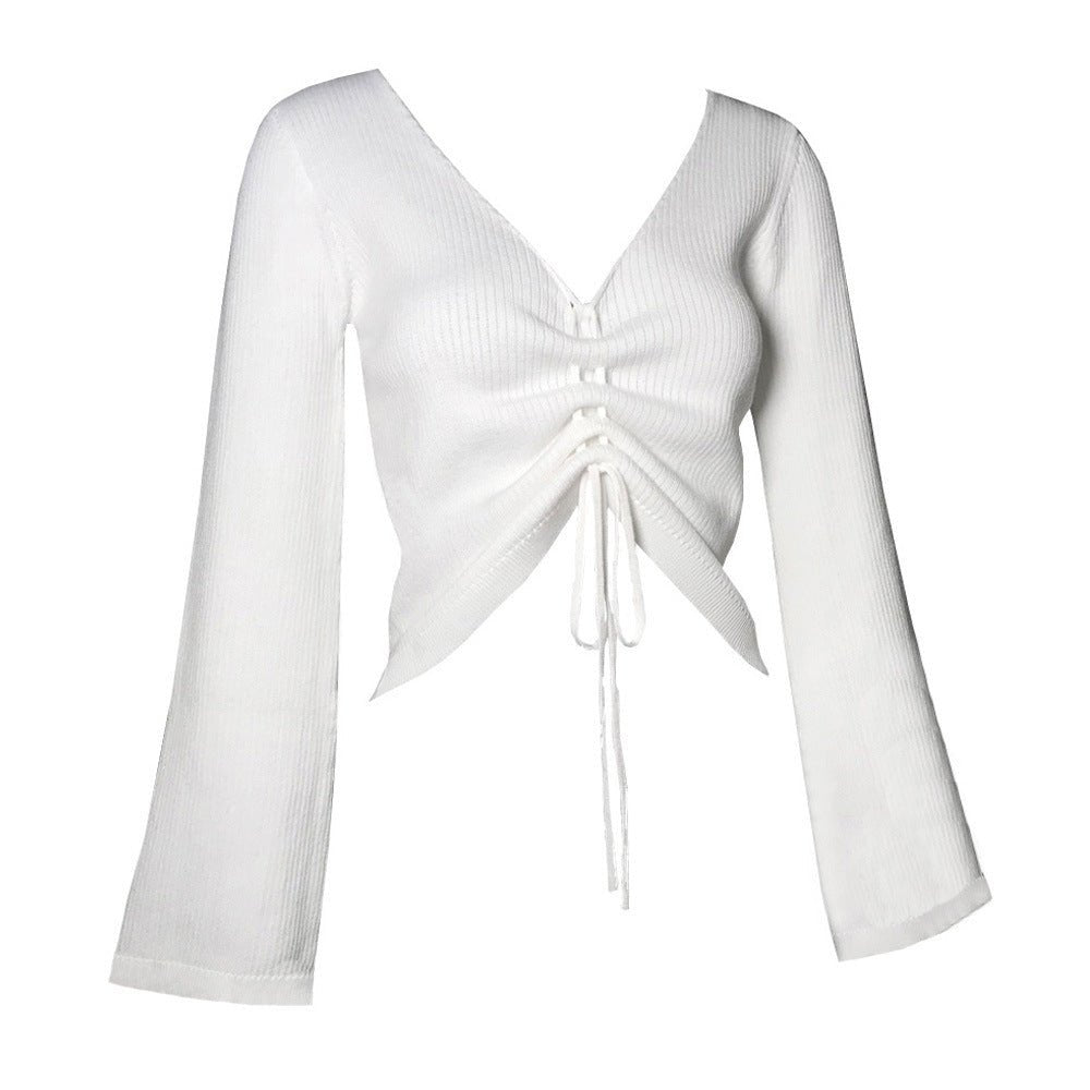 V-Neck Drawstring Knit Sweater - True Garment