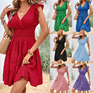 V-neck Pleated Dress - True Garment