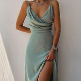 V-Neck Printed Slit Dress - True Garment