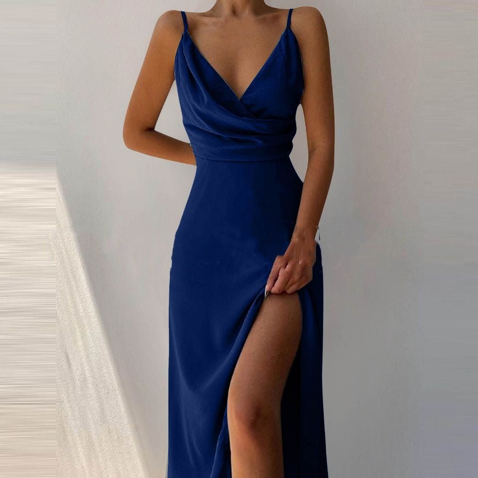 V-Neck Printed Slit Dress - True Garment