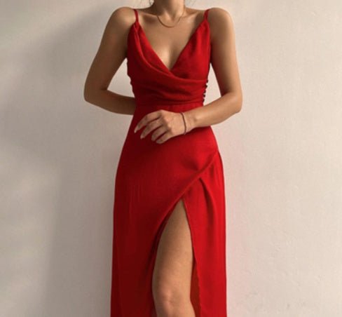 V-Neck Printed Slit Dress - True Garment