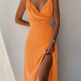 V-Neck Printed Slit Dress - True Garment