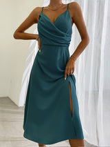 V-Neck Printed Slit Dress - True Garment