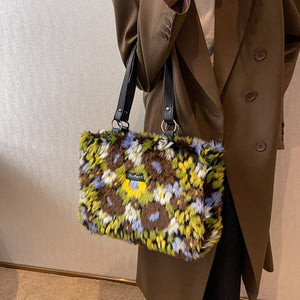 Winter Plush Flower Shoulder Bag - True Garment