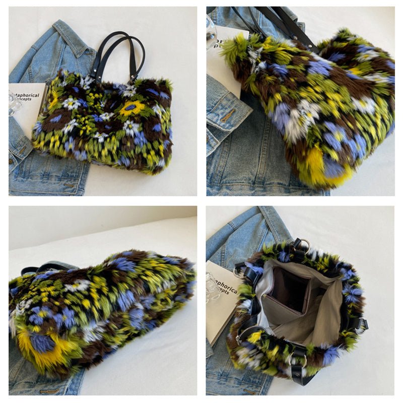 Winter Plush Flower Shoulder Bag - True Garment