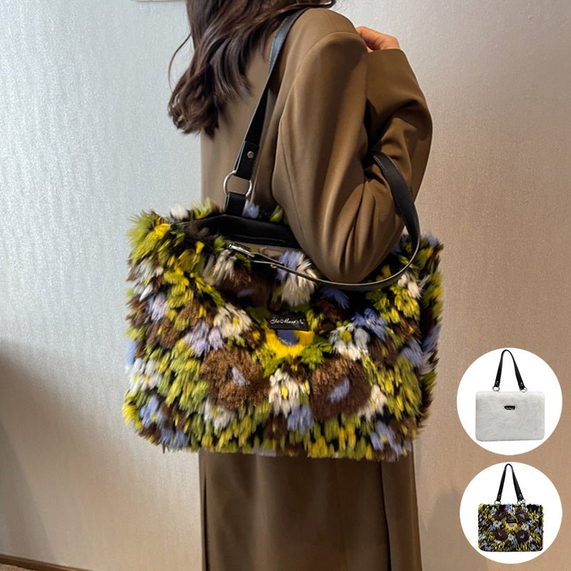 Winter Plush Flower Shoulder Bag - True Garment